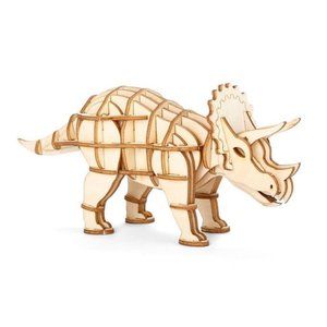 Kikkerland Triceratops 3D Wooden Puzzle Laser Cut NEW